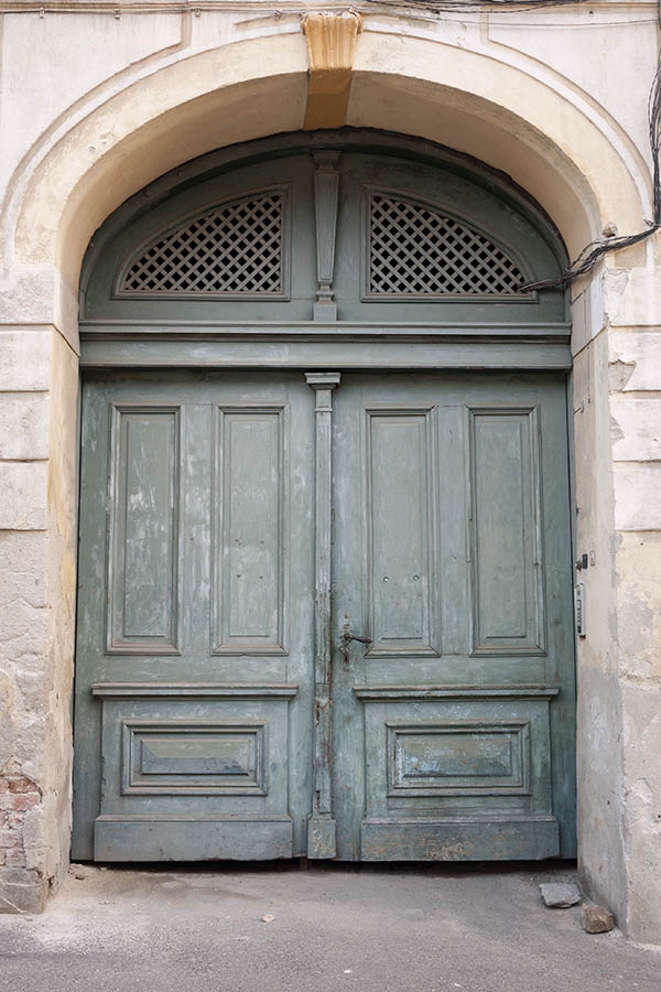 Photo 14218: Panelled, teal gate with fan light