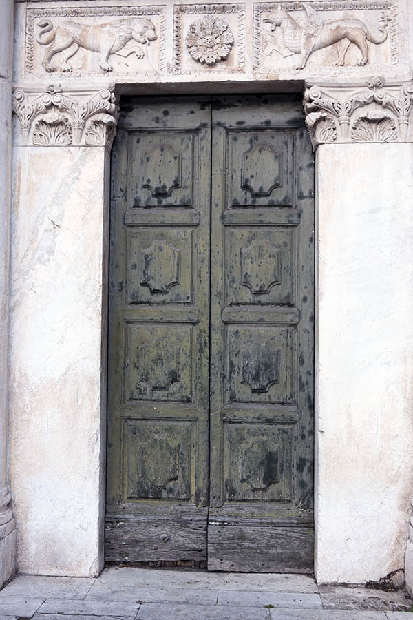 Photo 14768: Decayed, unpainted, black and green double door