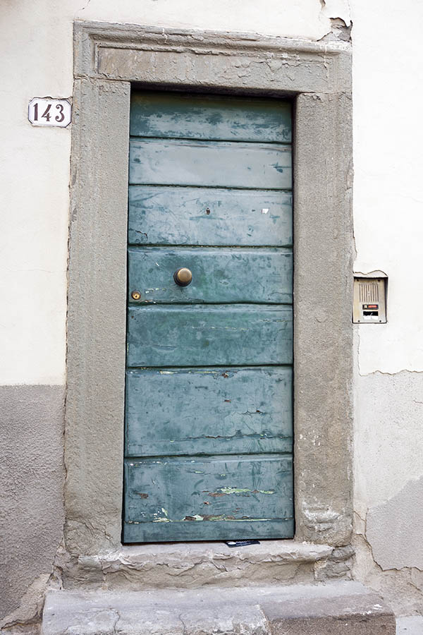 Photo 14832: Worn, teal door made of planks