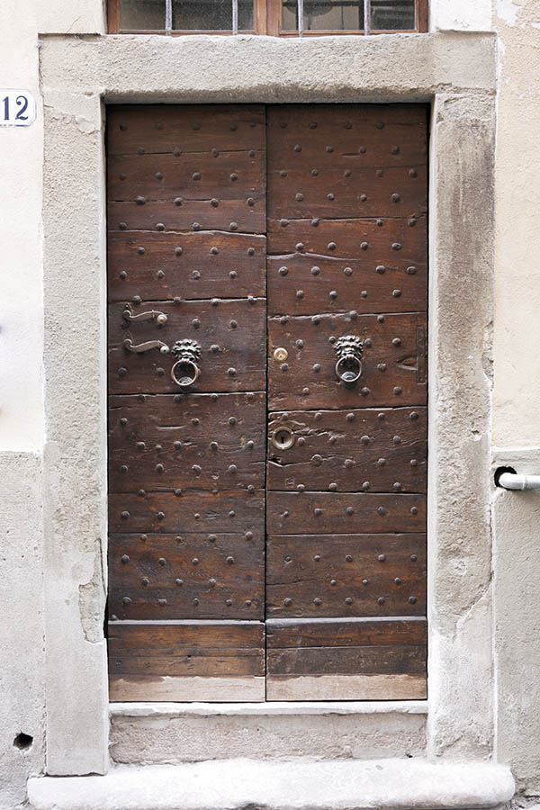 Photo 14849: Brown double door of planks with many nails