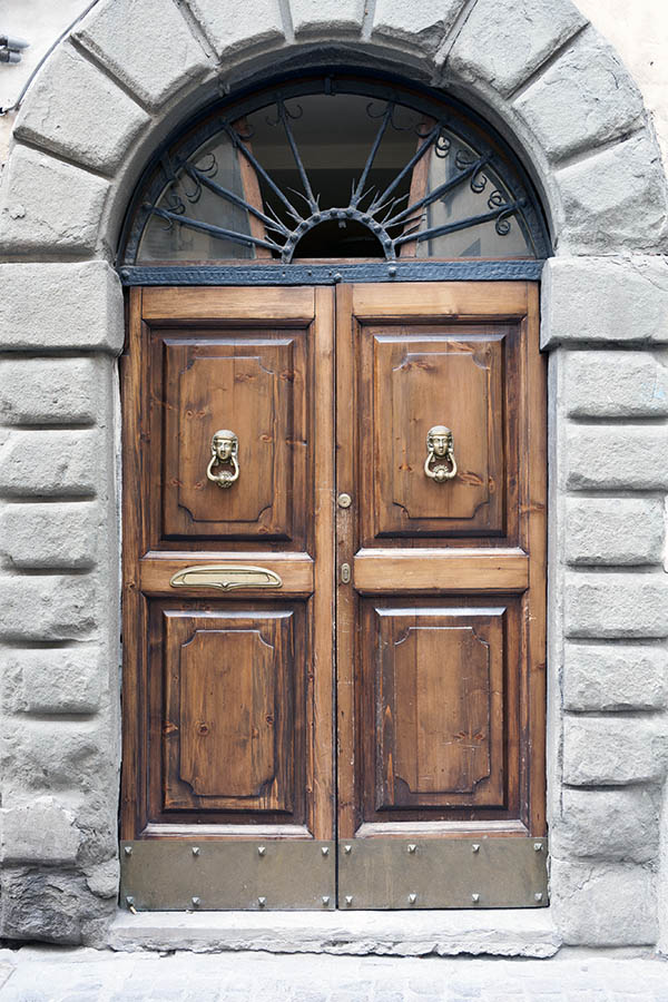 Photo 14853: Panelled, lacquered double door with black, latticed fan light