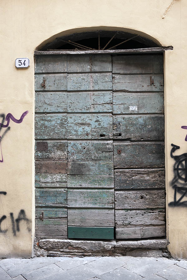 Photo 15196: Decayed, unpainted, light blue double door