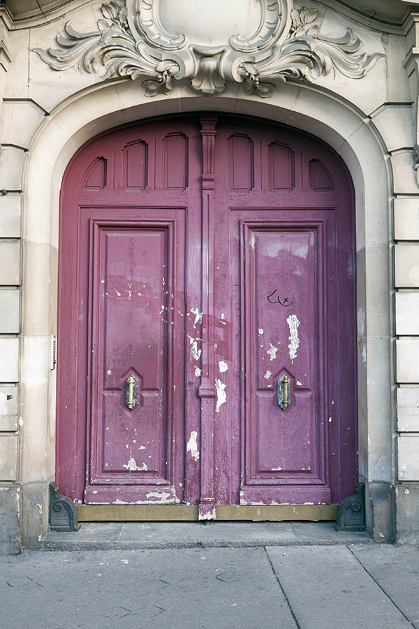 Photo 15533: Worn, formed, panelled, purple gate