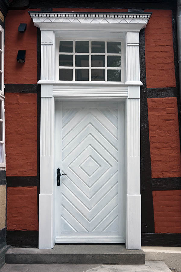 Photo 16265: Panelled, white door with top window