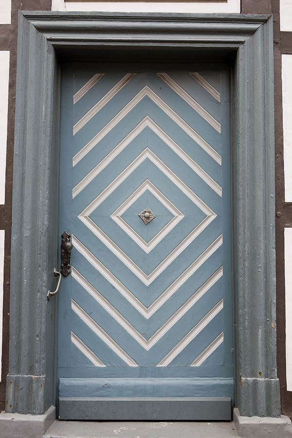 Photo 16313: Panelled, blue, white and grey door