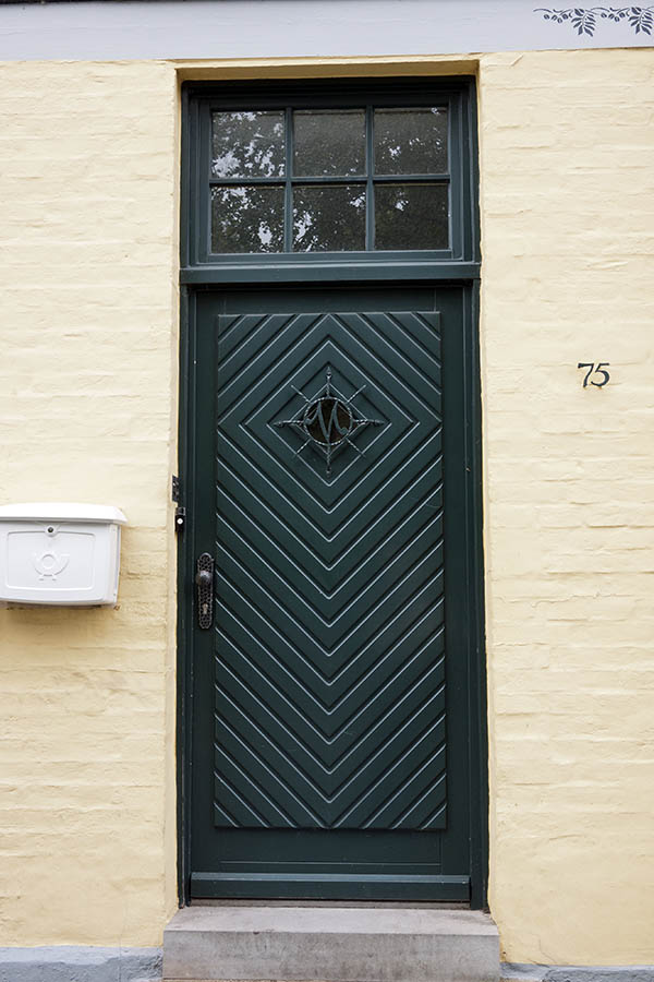 Photo 16350: Panelled, dark green door with top window