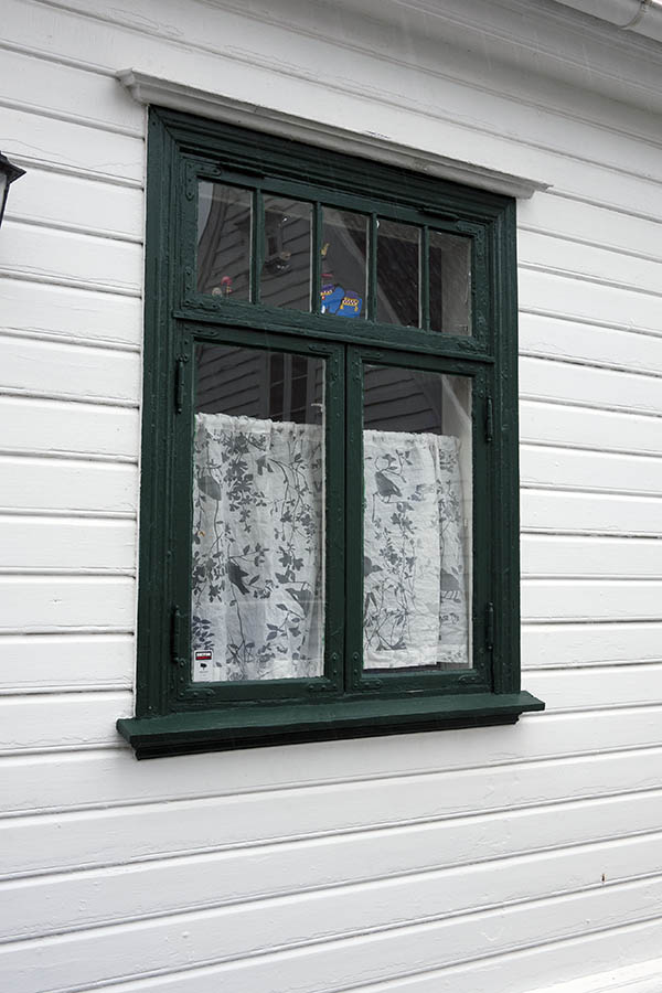 Photo 16605: Green T-post window with three frames and seven panes