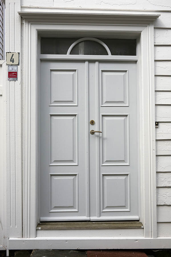 Photo 16681: Panelled, white double door with top window