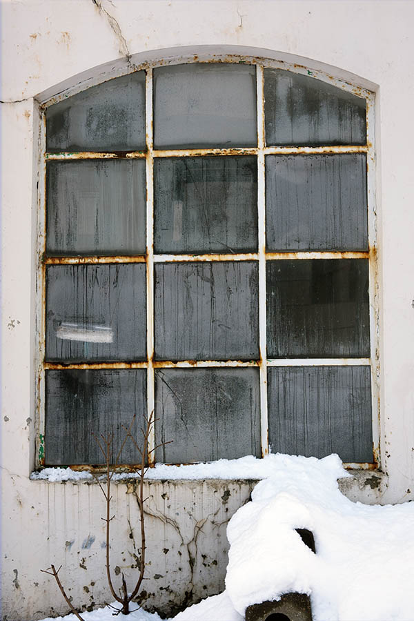 Photo 16991: Decayed, white metal window with 12 panes