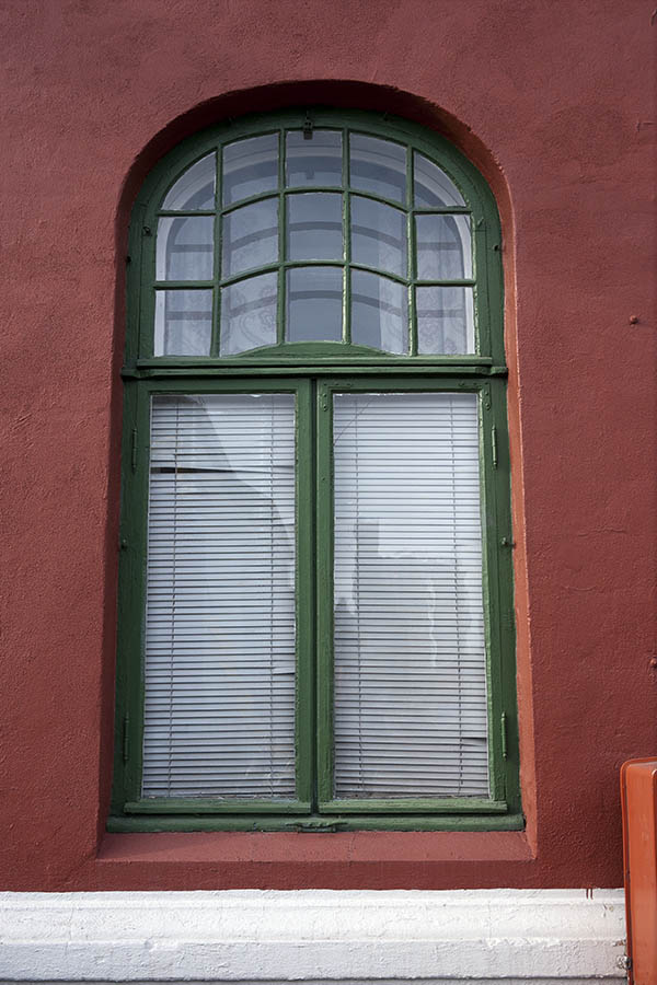 Photo 17560: Formed, green window with three frames and 17 panes