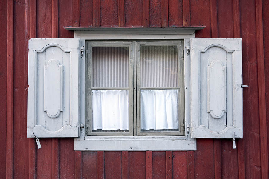 Photo 18125: Grey window with two frames, four panes and carved shutters