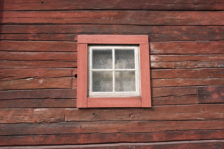 Photo 18151: Little, white window with four panes in a red frame