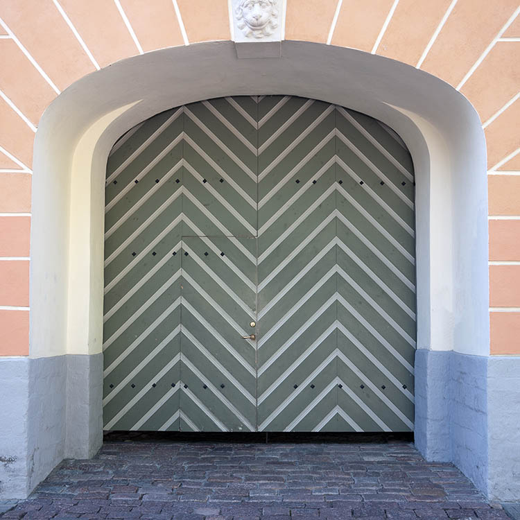 Photo 19901: Formed, teal and grey gate of diagonally mounted boards