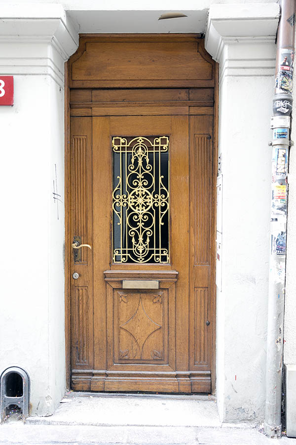 Photo 23818: Panelled, carved, lacquered door with golden lattice