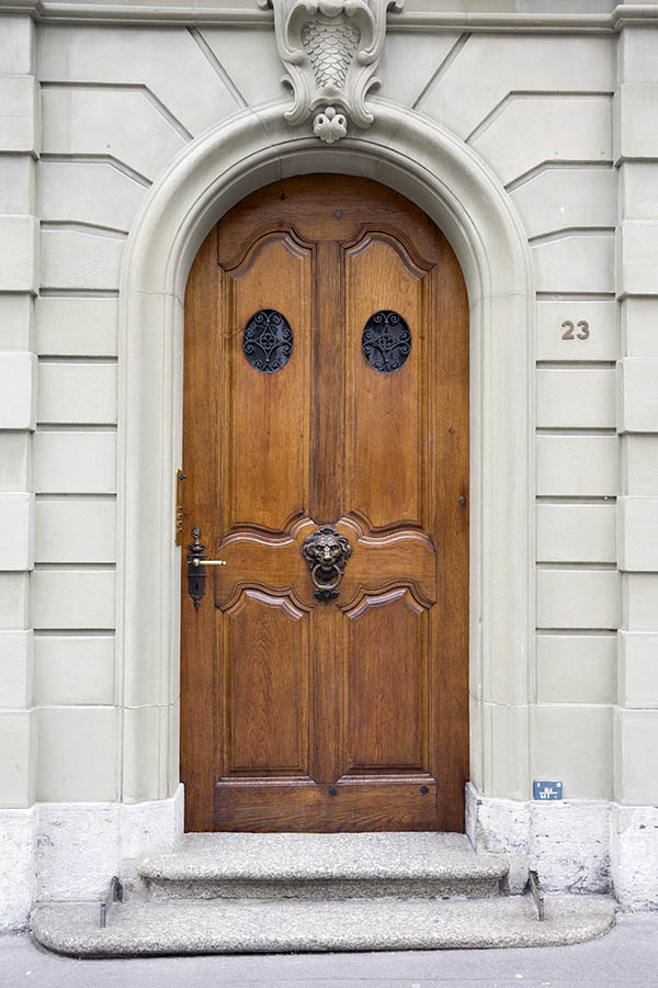 Photo 23860: Formed, carved, panelled, lacquered door with latticed door lights