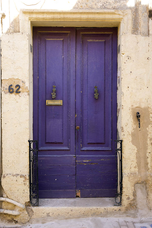 Photo 24071: Worn, panelled, purple double door