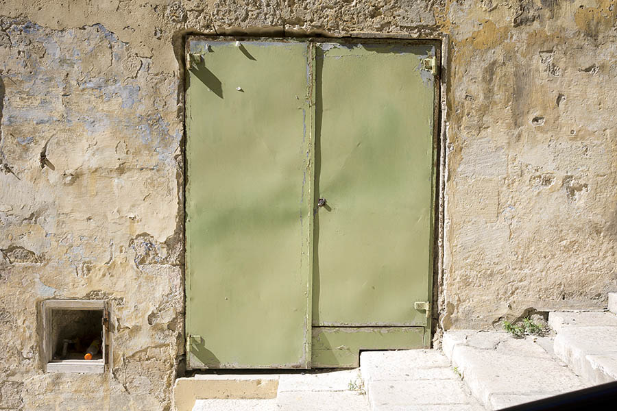 Photo 24090: Decayed, light green metal double door