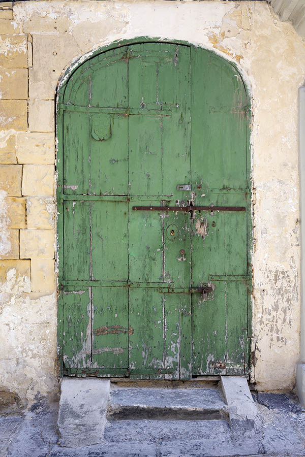 Photo 24168: Worn, formed, green double door of planks