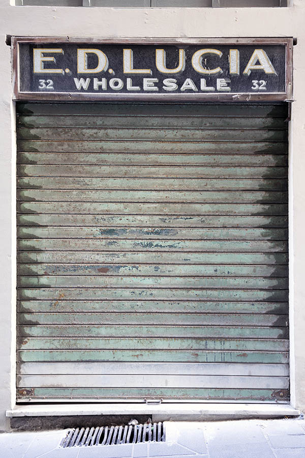 Photo 24184: Worn, light green security shutter