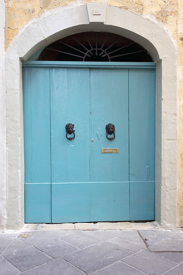 Photo 24260: Lopsided, light blue gate with barred fan light