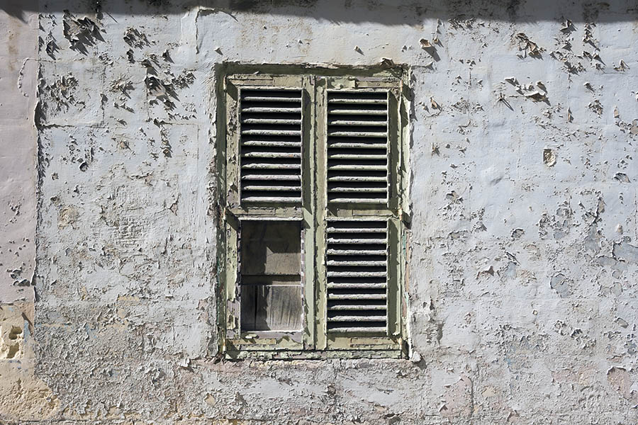 Photo 24331: Decayed, light green window with two shutters