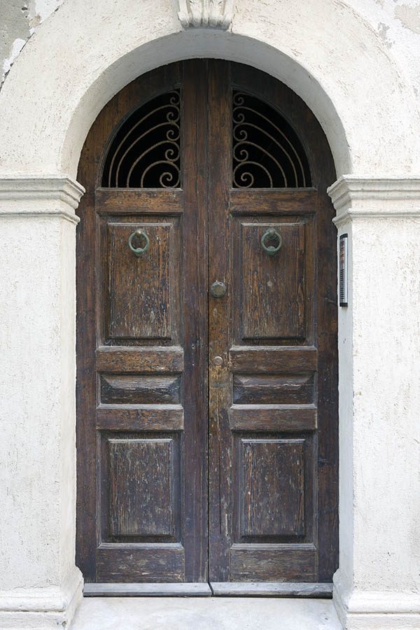 Photo 24419: Panelled, oiled, formed double door with latticed door lights