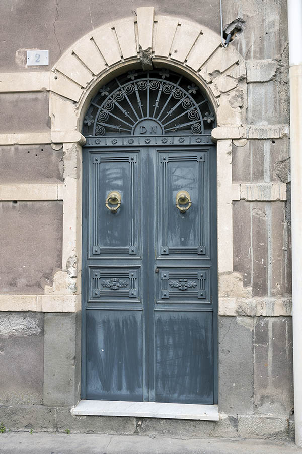 Photo 24725: Panelled, carved, teal double door with latticed fan light