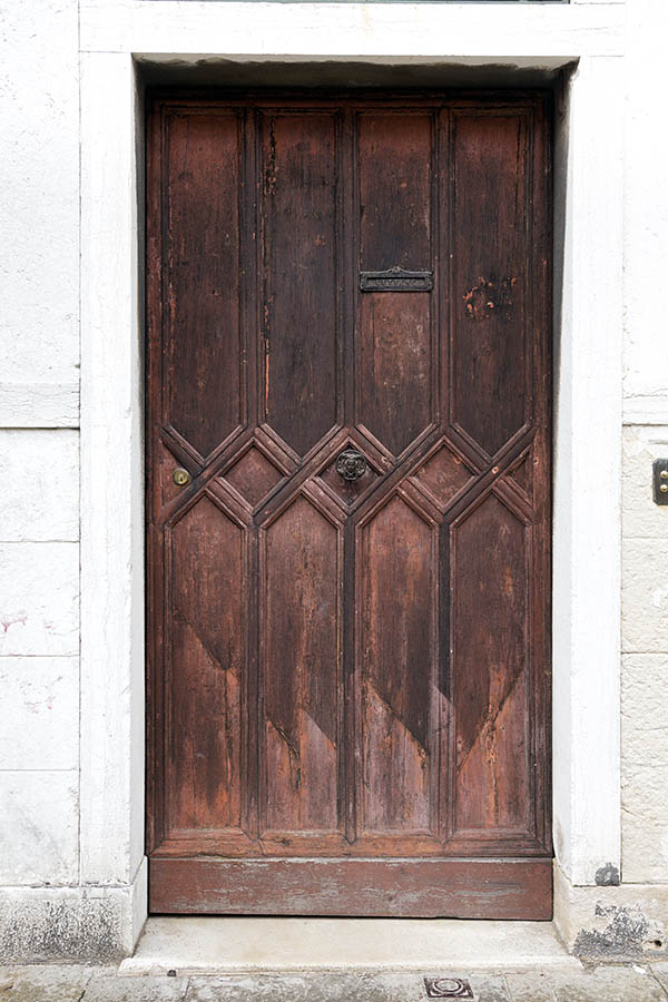 Photo 24748: Panelled, carved, red or brown door