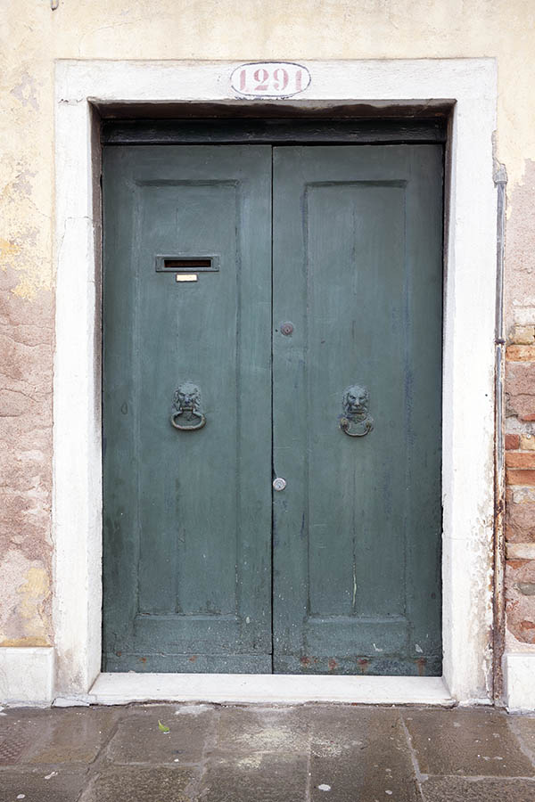 Photo 24802: Worn, panelled, teal double door