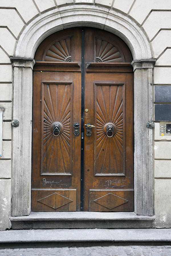 Photo 24950: Worn, panelled, carved, formed, oiled gate