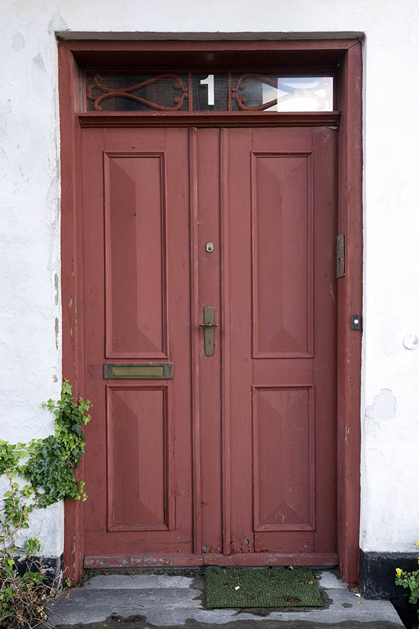 Photo 25305: Panelled, brown double door with top window