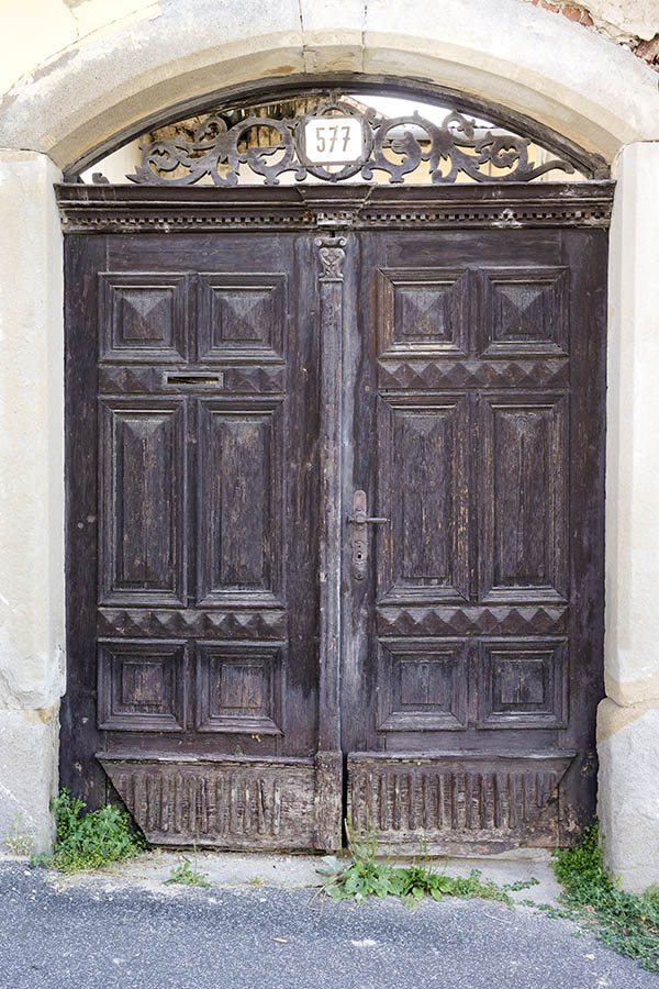 Photo 25383: Decayed, purple, carved gate