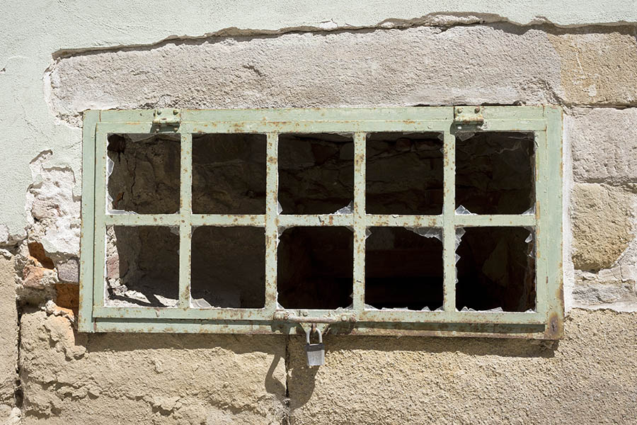 Photo 25473: Rusty, green metal window with 10 panes