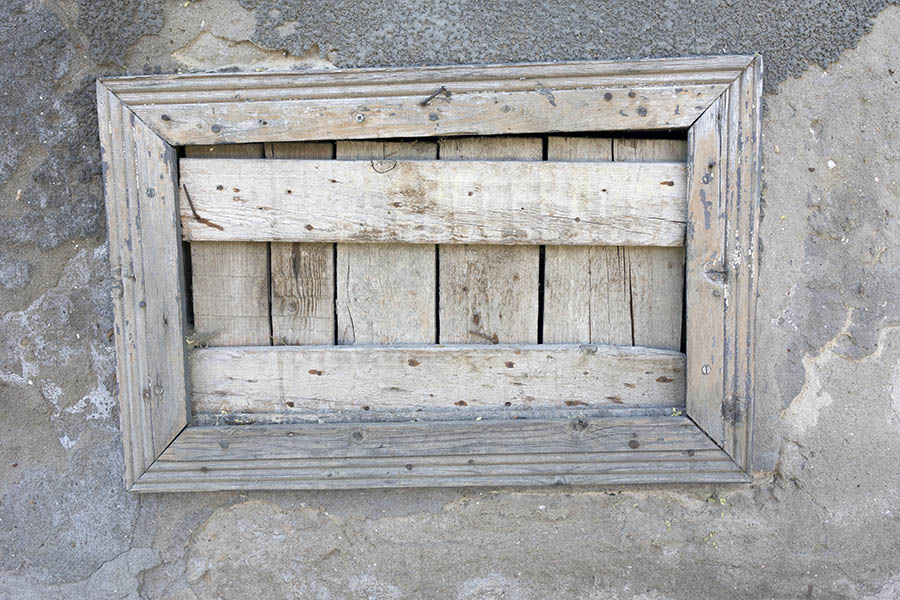 Photo 25531: No window: A former window covered with grey boards
