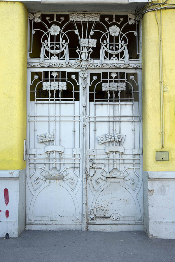 Photo 25534: Grey metal gate with flower decoration in Art Nouveau style