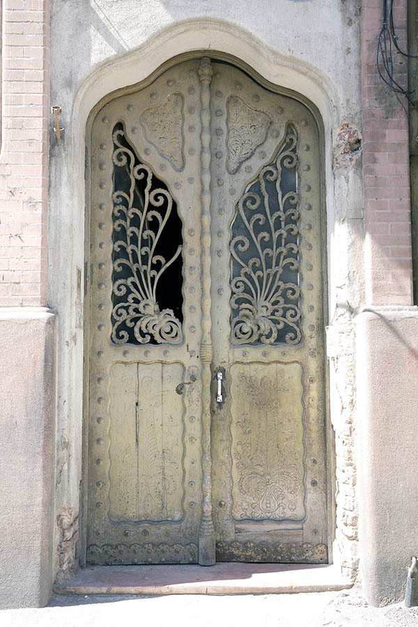 Photo 25722: Panelled, formed, carved, grey double door
