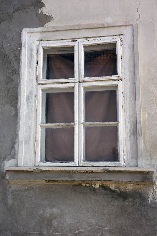 Photo 25951: Worn, white window with four frames and six panes