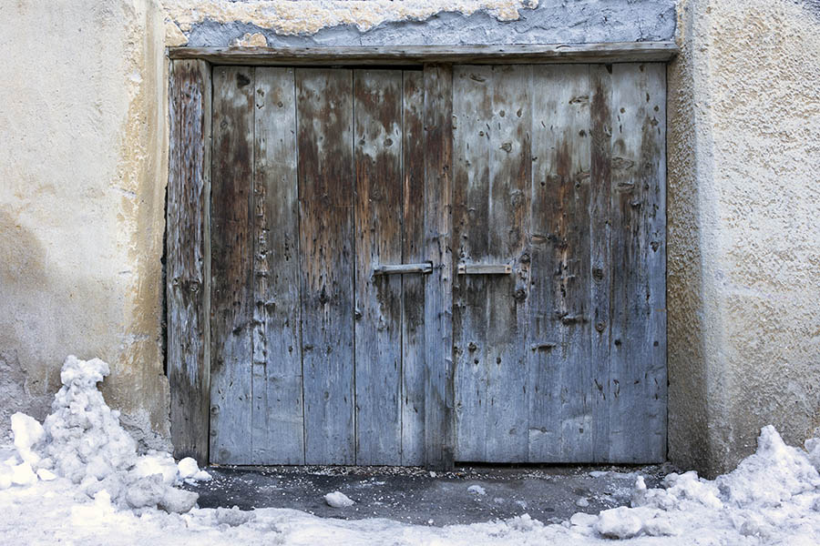 Photo 26433: Worn, teal, unpainted wooden gate