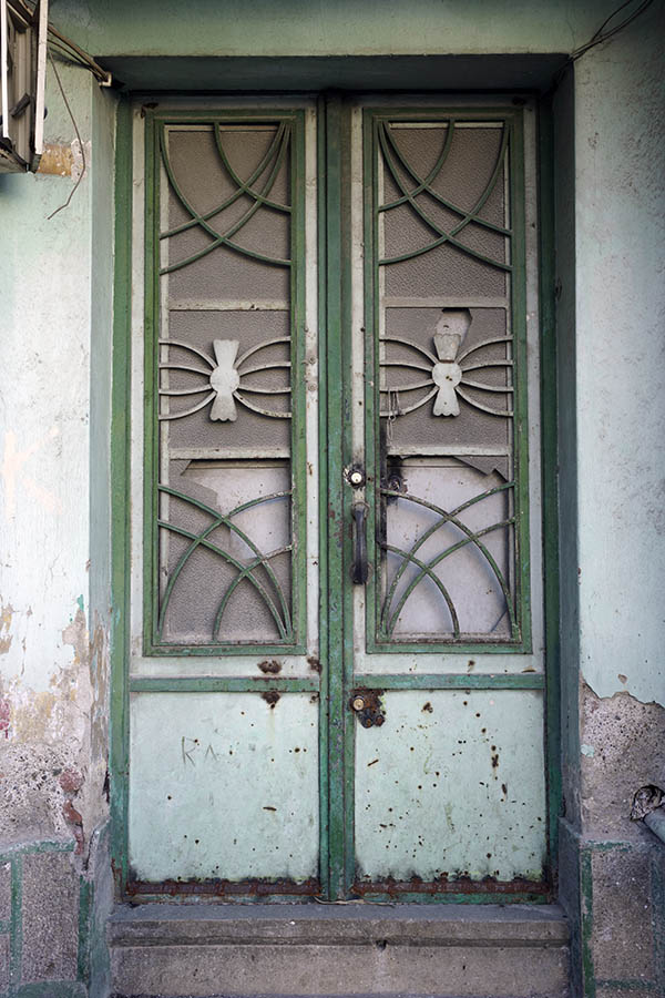 Photo 26469: Green and light green metal double door with lattice