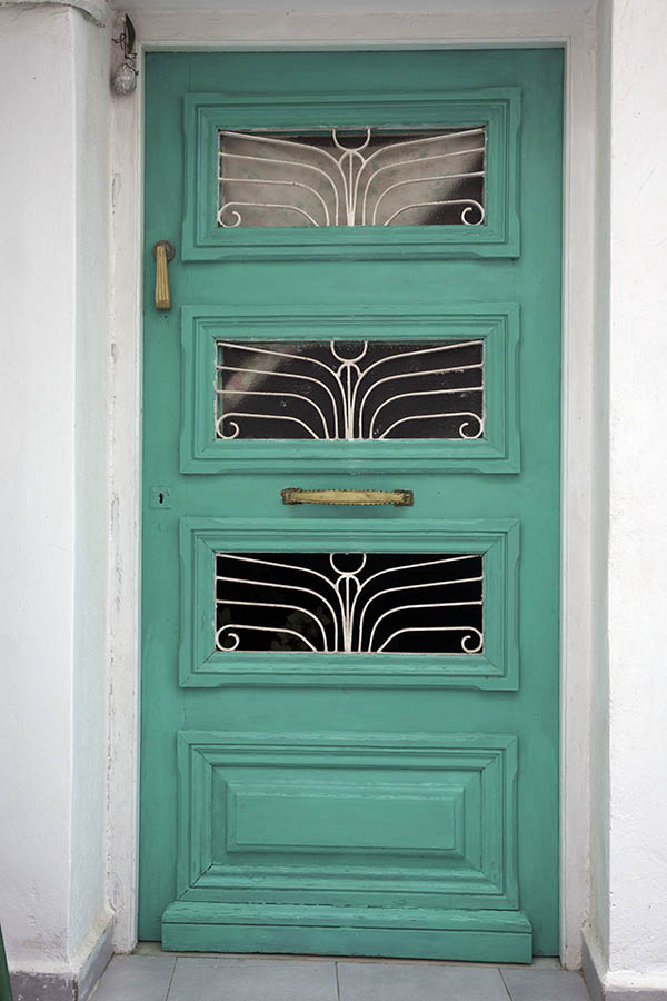 Photo 26736: Light green, panelled, latticed door