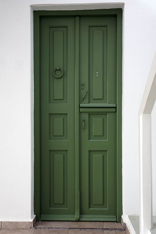 Photo 26744: Narrow, green, panelled double door (one half door)