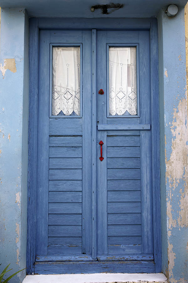 Photo 26747: Narrow, blue, panelled double door with two frames