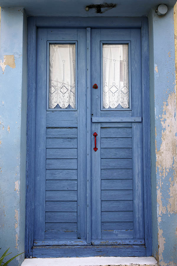 Photo 26747: Narrow, blue, panelled double door with two frames