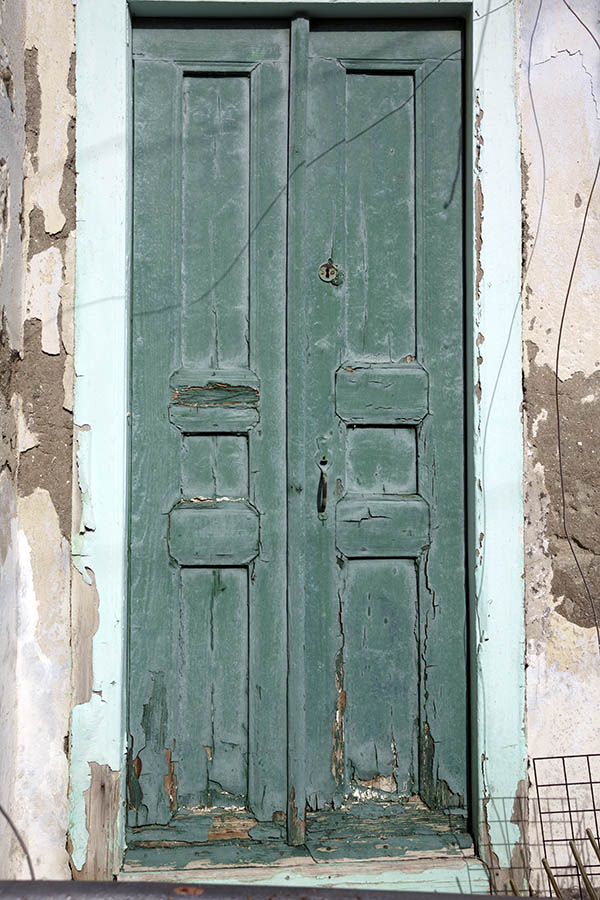 Photo 26765: Decayed, green, panelled double door