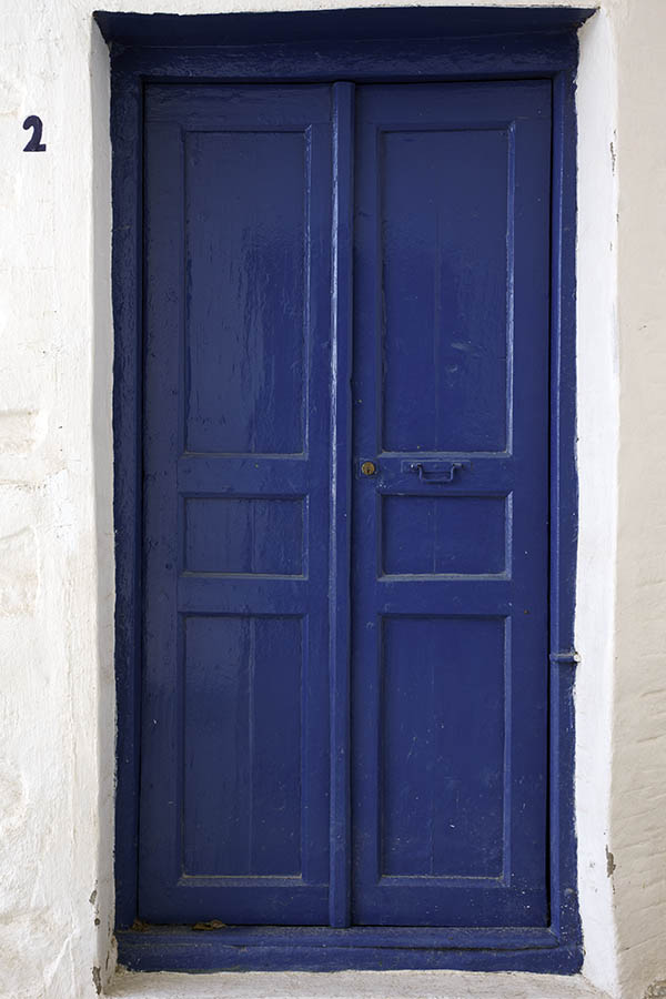 Photo 26788: Narrow, blue, panelled double door
