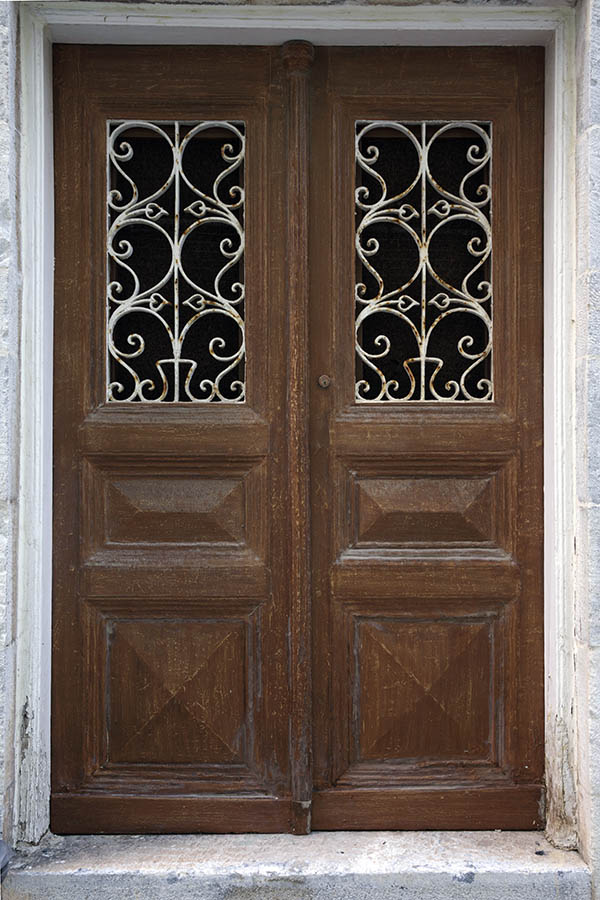 Photo 26857: Brown, panelled double door with white lattice
