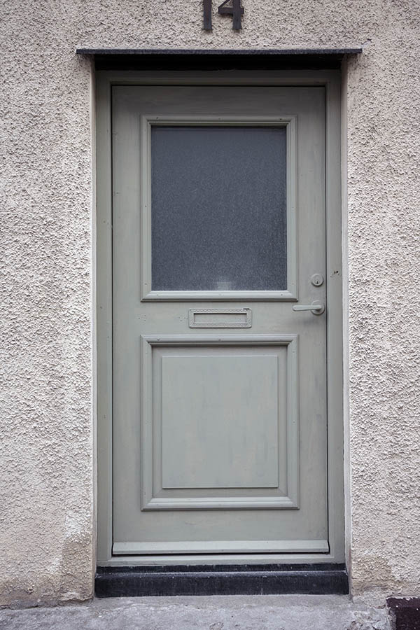 Photo 27170: Panelled, grey door with door light with matted glass