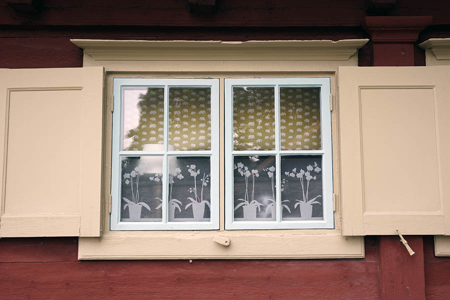 Photo 27206: Light yellow window with two white frames and shutters