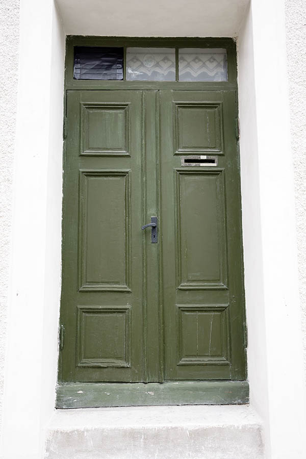 Photo 27239: Green, panelled double door with top window