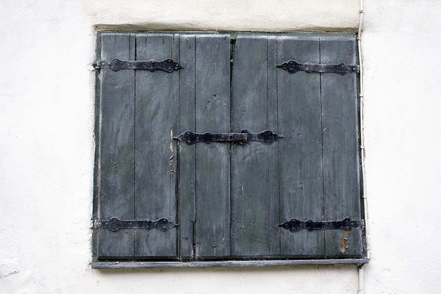Photo 27268: Teal shutters made of board with black hinges